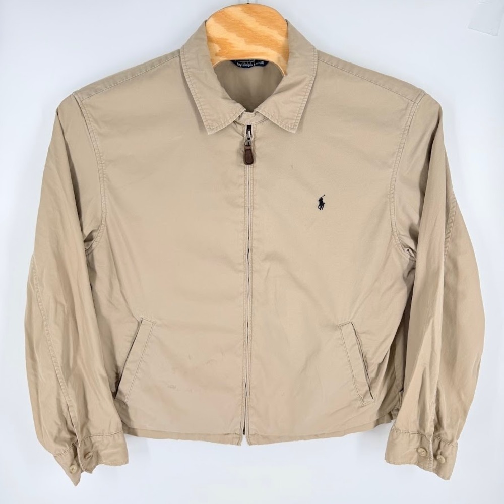VTG Polo Ralph Lauren Bi-Swing Harrington Full Zip Beige Unlined Jacket XL READ